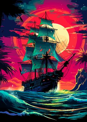 Ship Pixel Art Retro 80s