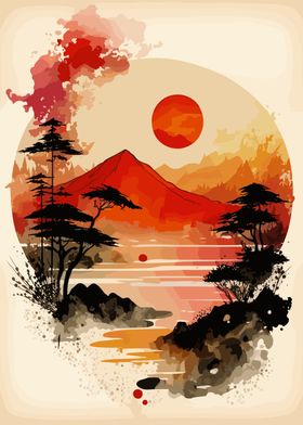 Japanese Watercolor Land
