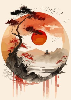 Chinese Sunset Landscape