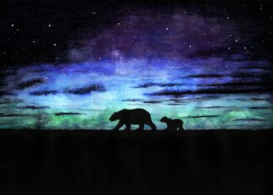 Aurora borealis and bears