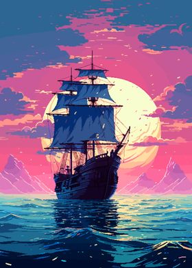 Ship Retro Pixel Art