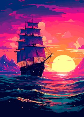 Synthwave Ship Pixel Art