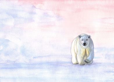 Polar bear in the icy dawn