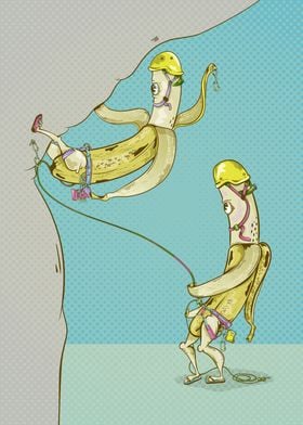 Bananas rock climbing
