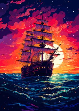 Beautiful Ship Pixel Art