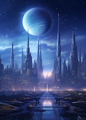 Futuristic City Moon Night