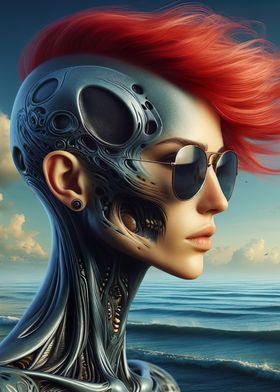 Cyberpunk Woman Red Hair