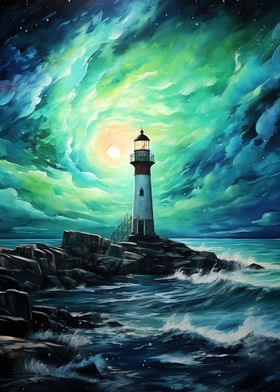 Lighthouse with Green Sky