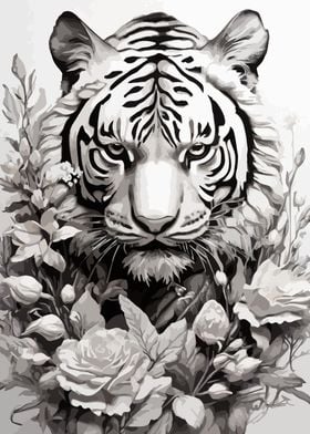 White Tiger with Flowers