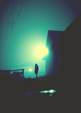 Neo Noir Night Fog Village