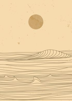 Ocean wave with line art