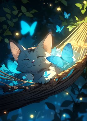 Cute Cat with Butterflies