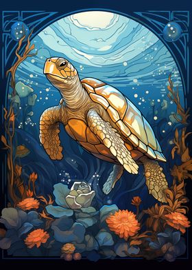 Sea Turtle Art Nouveau