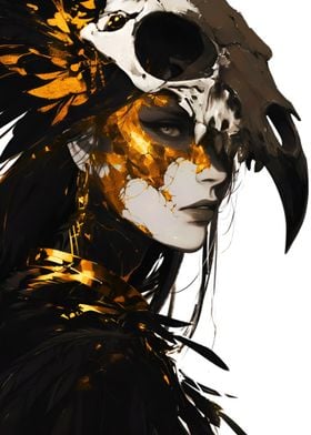 Gold Crow Raven Sexy Witch