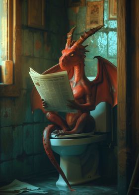 Dragon sitting on Toilet