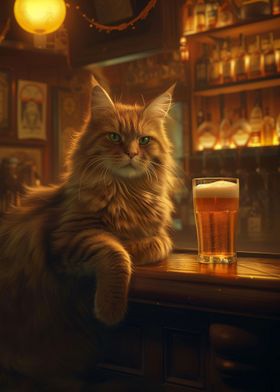 Cat in Pub with Beer