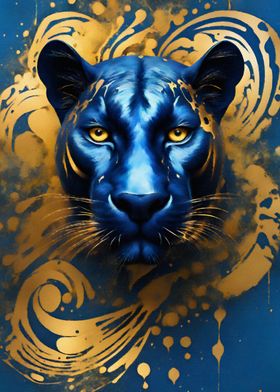 Blue Panther Face Abstrat