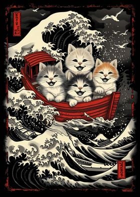Cute kittens in great wave