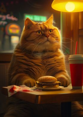 Fat Cat eating Fast Food