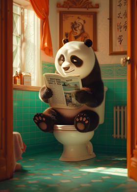 Panda sitting on Toilet