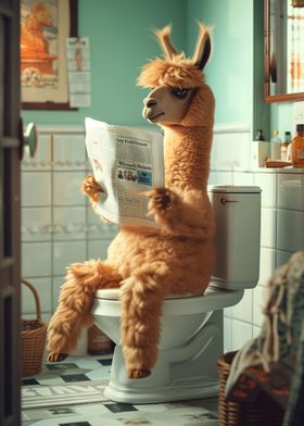 Alpaca sitting on Toilet