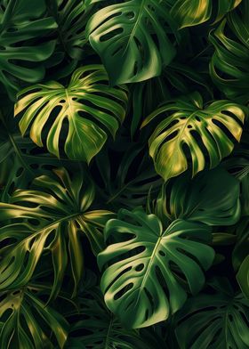 Green Gold Monstera Leaf