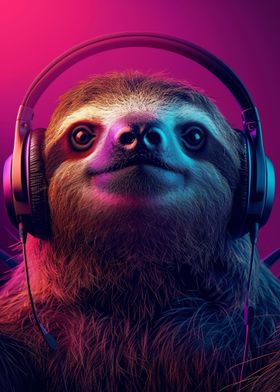 Sloth With Headphones