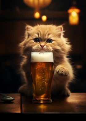 Cat Drinking Beer