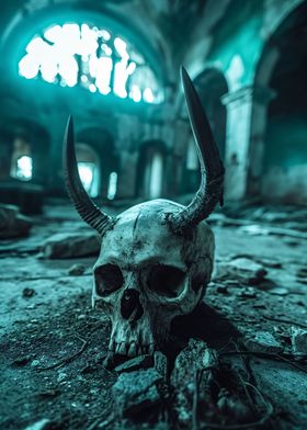 Horned skull in a castle