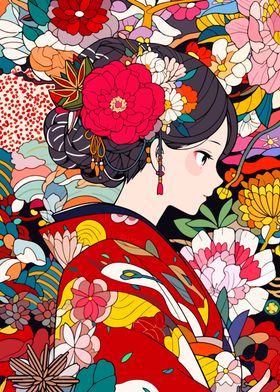 Kimono Flowers Japan Art