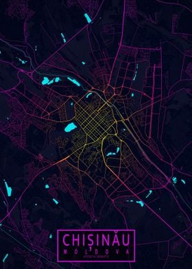 Chisinau City Map Neon