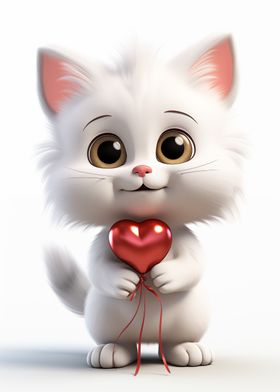 White Cat With Love Heart