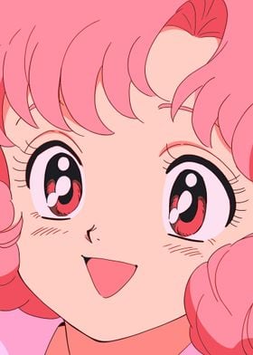 Pink Retro Anime Girl Face