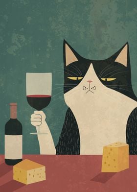 Cat Drinking Wine