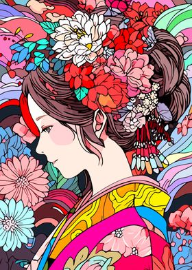 Calm Girl Kimono Flowers