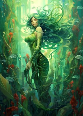 Anime Mermaid in Green