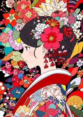 Flowers Kimono Girl Art