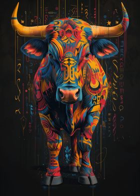 Colorful Angry Bull Poster