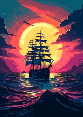 Sunset Pirate Pixel Art