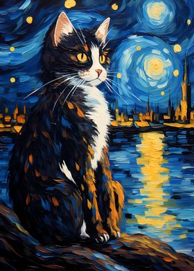 Cat Starry Night