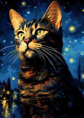 Cat Starry Night