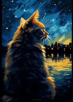 Cat Starry Night