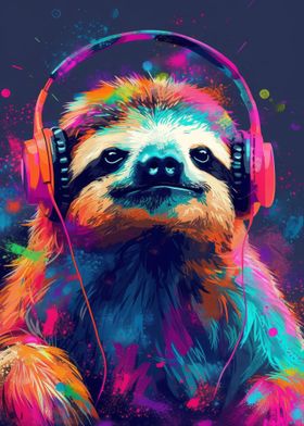 Sloth With Headphones