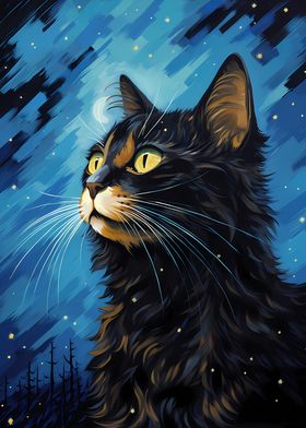 Cat Starry Night