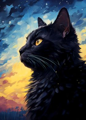 Cat Starry Night