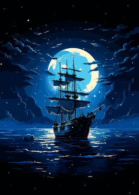 Cool Night Ship Pixel Art