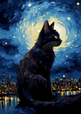 Cat Starry Night