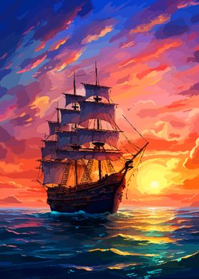 Sunset Pirate Retro Pixel