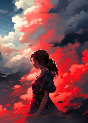 Anime Girl in the Clouds