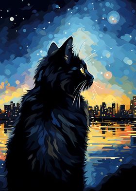 Cat Starry Night